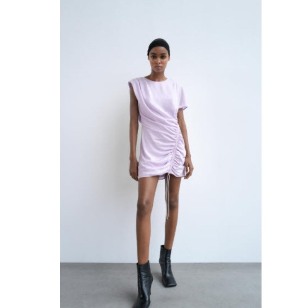 ZARA NWT RUCHED SATIN EFFECT DRESS TRF MEDIUM